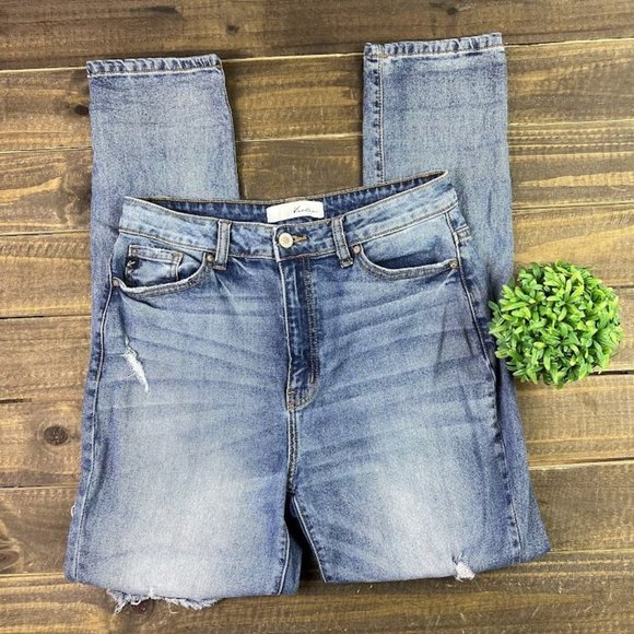 Kancan Los Angeles  High Rise Busted Knee Ripped Skinny Blue Jeans Size 27 - Picture 2 of 8